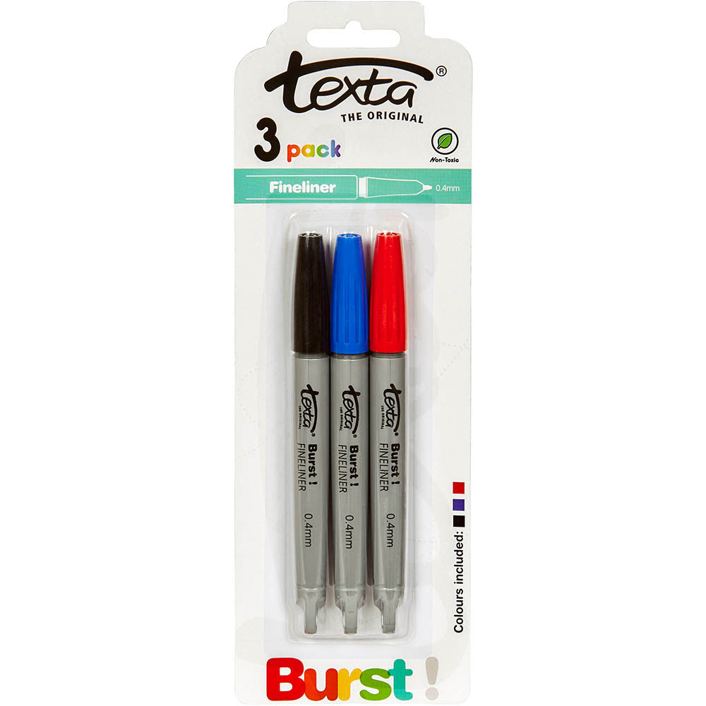 TEXTA BURST FINELINER PENS ASSORTED PACK 3