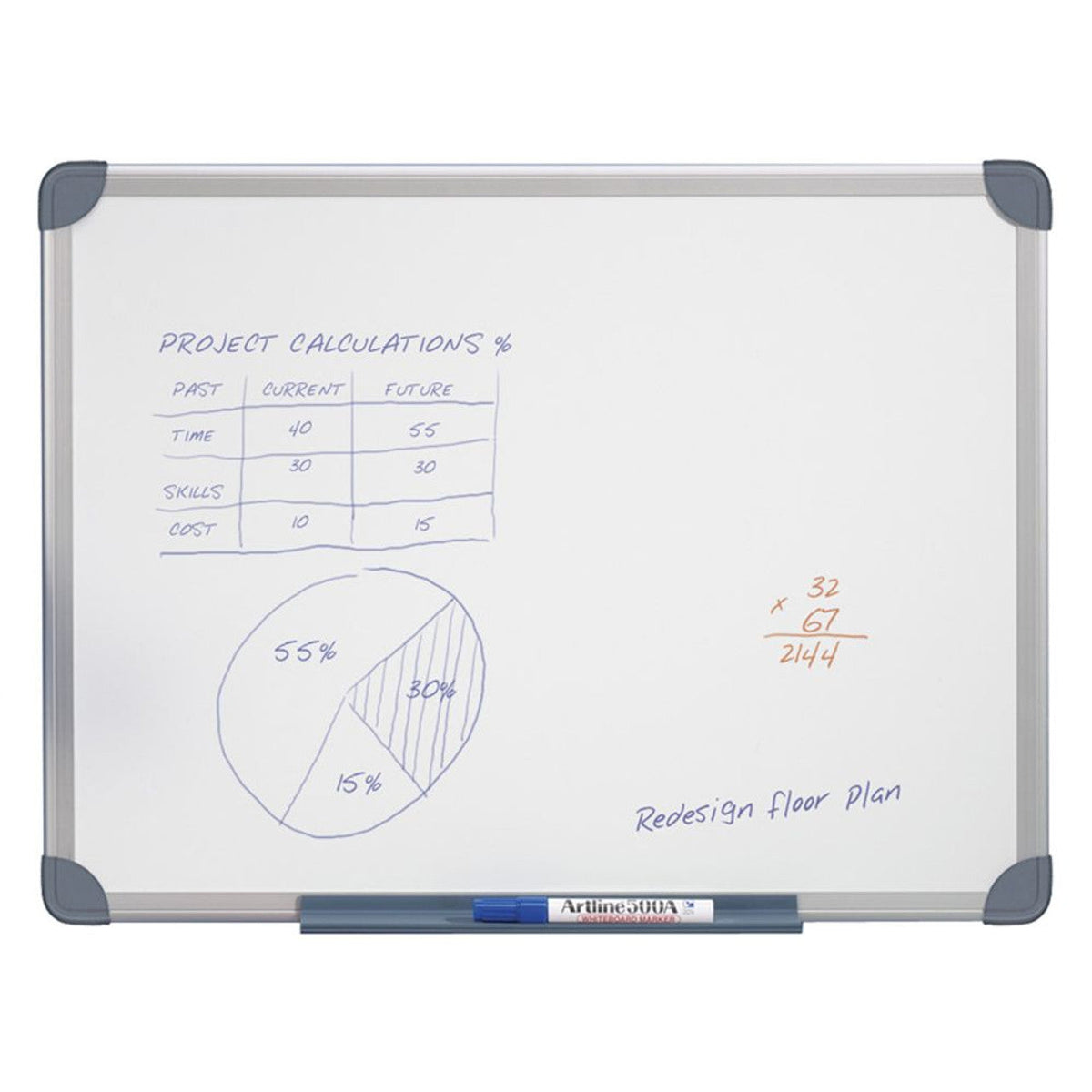 PENRITE ALUM FRAME WHITEBOARD Magnetic 900x600mm Premium Quality Whiteboard