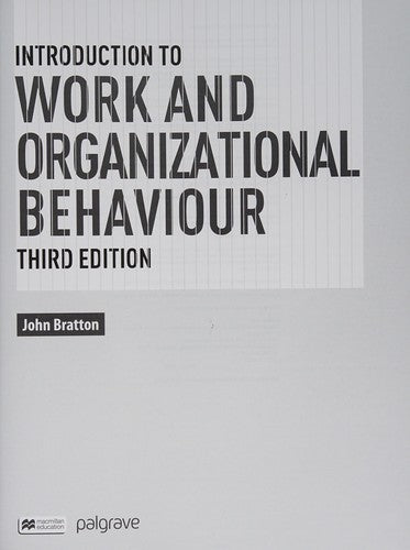 Introduction to Work and Organizational Behaviour