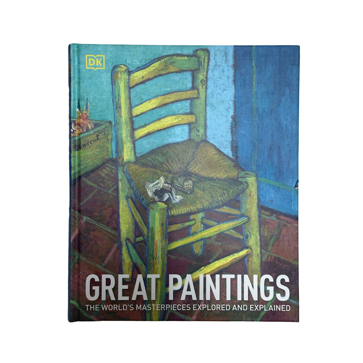 Book cover of 'Great Paintings' with a painting of a yellow chair andobox on a blue wall.