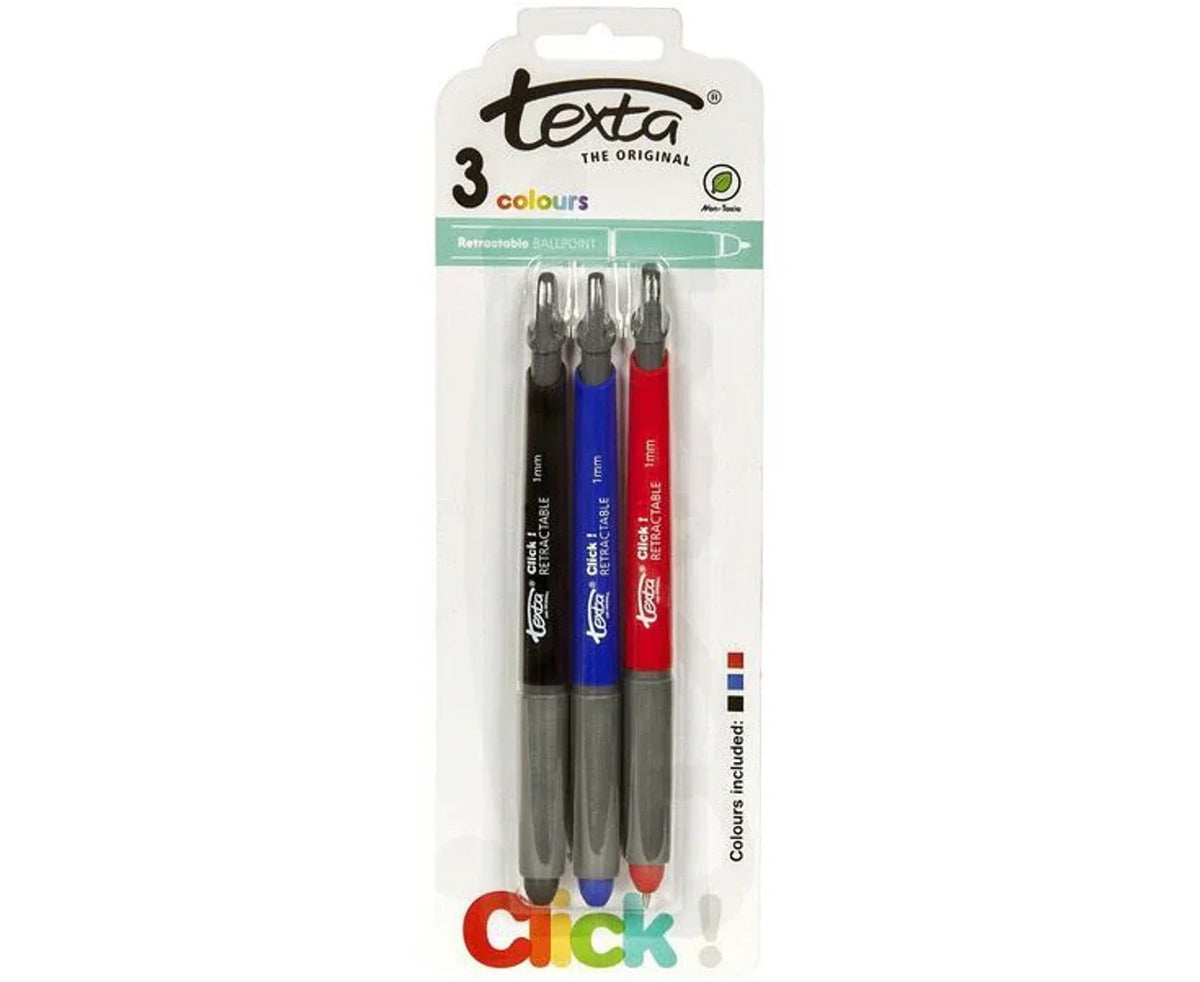 Texta Retractable Ballpoint Pens - Pack of 3 (Black, Blue & Red) 49442