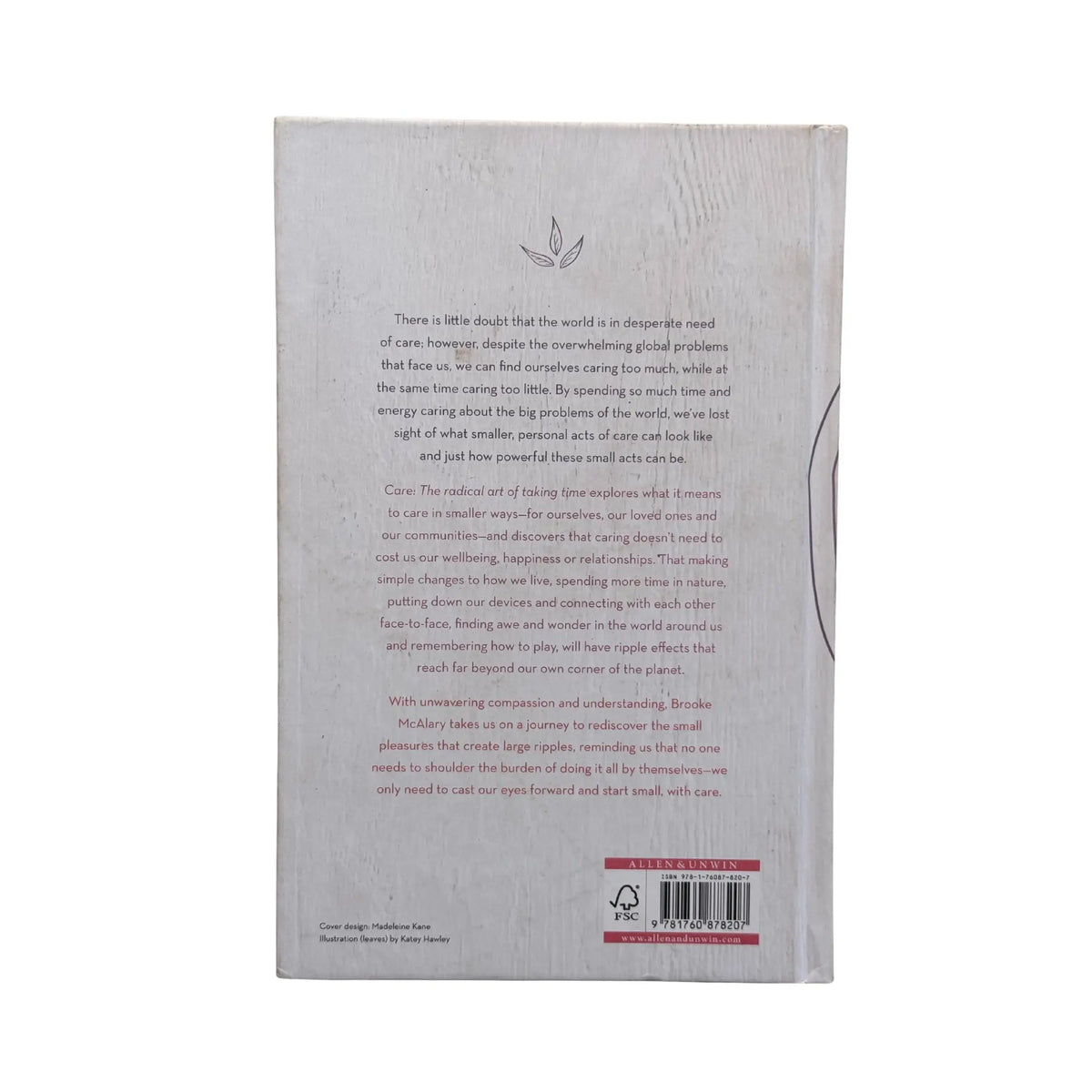 Back cover details of Care: The Radical Art of Taking Time imported edition