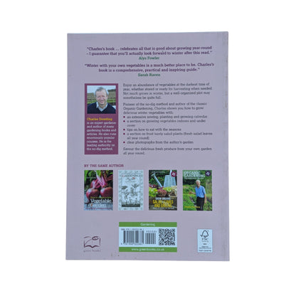 The back cover and synopsis of the original How to Grow Winter Vegetables book.