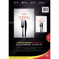 GBC Slide In Document Display Protector Heavy Duty Thick A4 Clear Menu Holder, Document Display