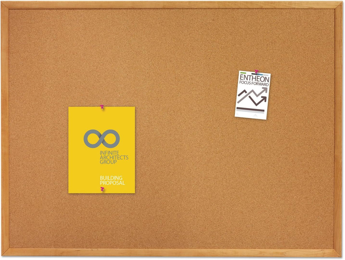 Quartet Cork Board, Bulletin Board, 5' x 3' Corkboard, Oak Finish Frame (305)