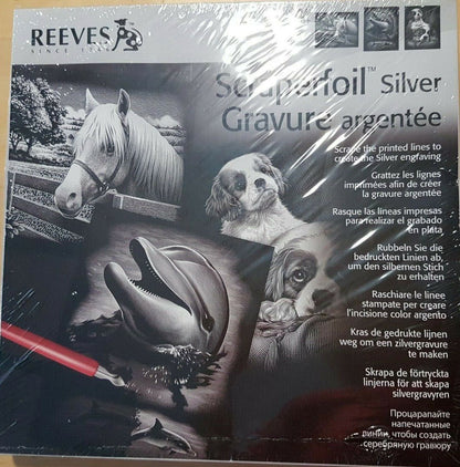 REEVES SCRAPERFOIL SILVER Gravure Argentee -Dolphin, Dog, Horse PPSFS7 8+