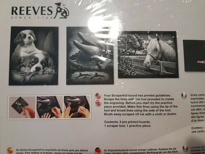 REEVES SCRAPERFOIL SILVER Gravure Argentee -Dolphin, Dog, Horse PPSFS7 8+