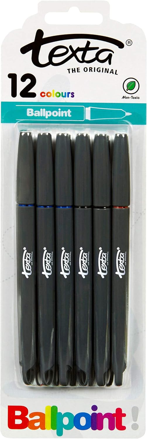 TEXTA Assorted Ballpoint Pens Box of 12, Multicoloured, (48908)
