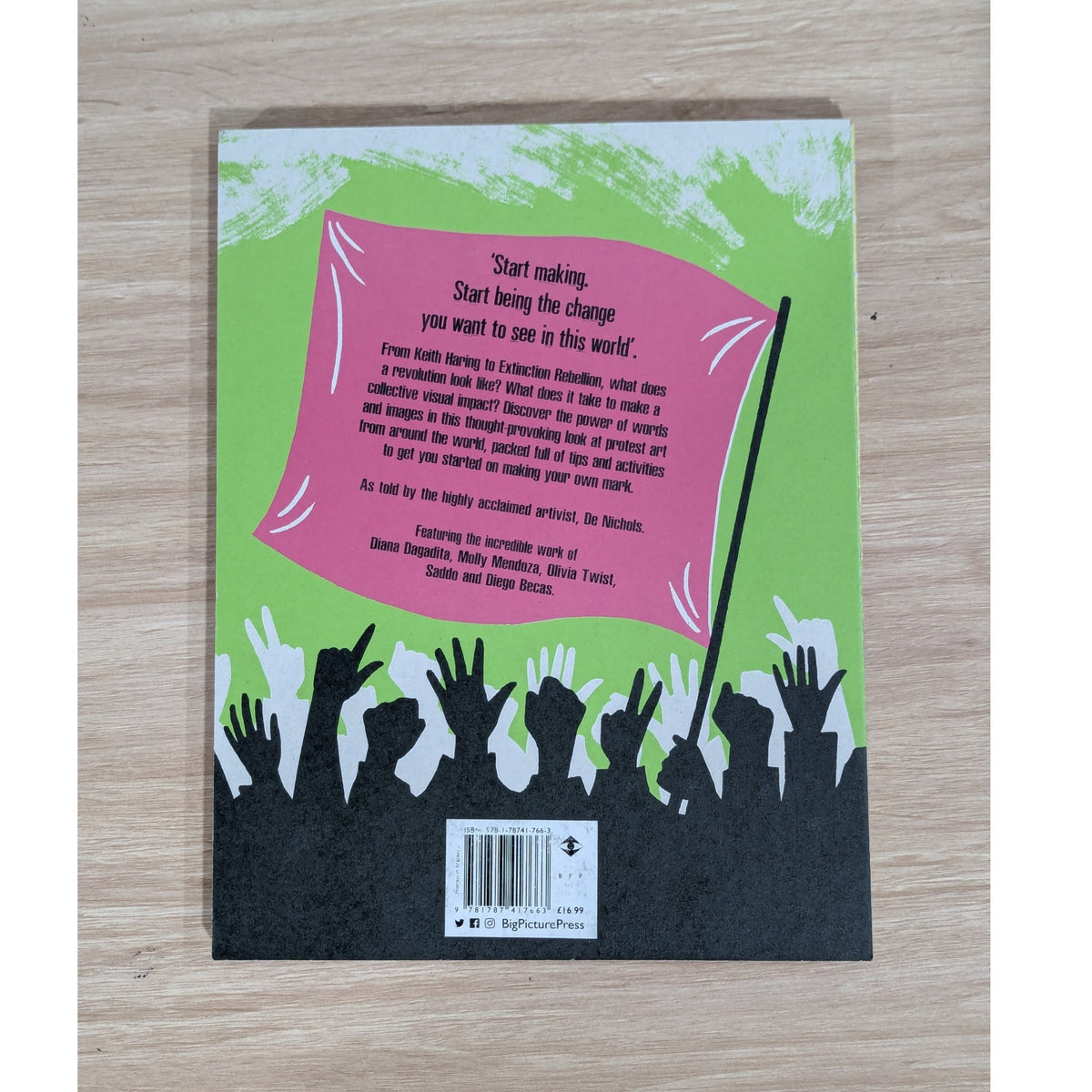 Back cover details of The Art of Protest by De Nichols original edition
