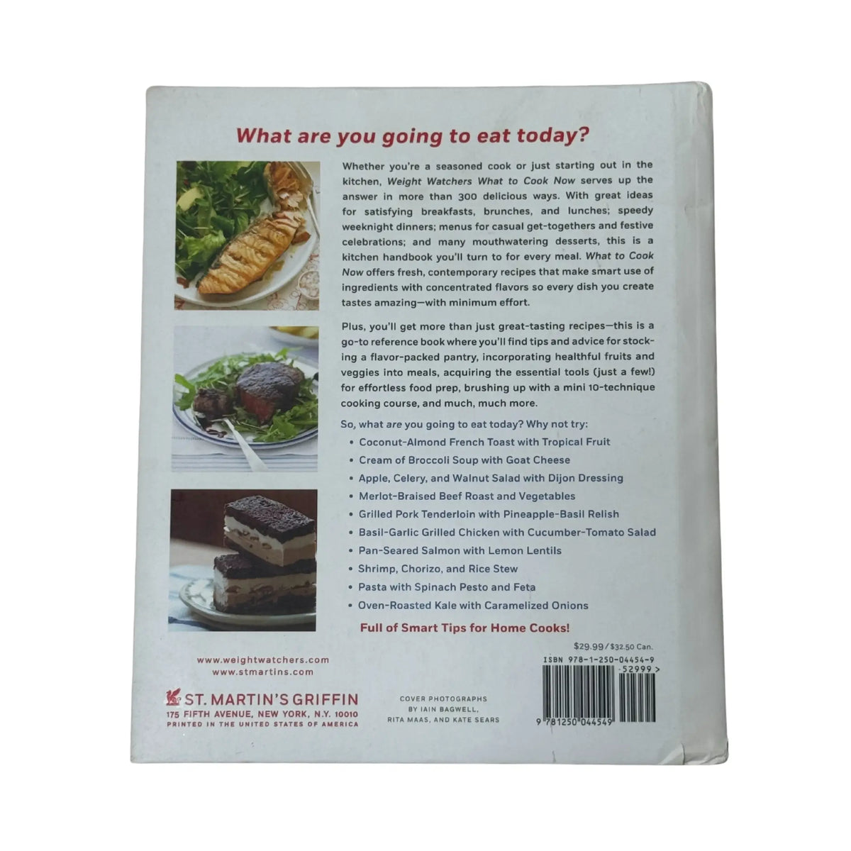 Back cover details of Weight Watchers What to Cook Now imported edition