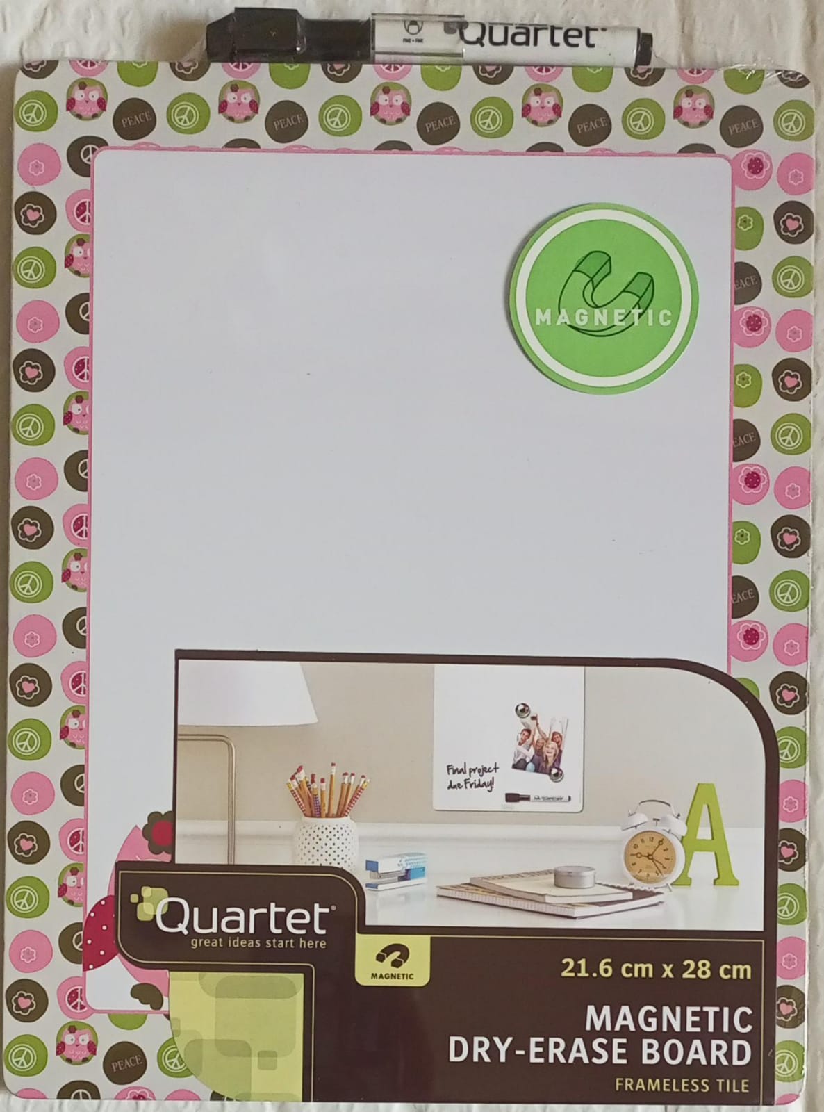 Quartet Whiteboard Tile Assorted Colours Blue, Pink and Green, 216x280mm : QT79527
