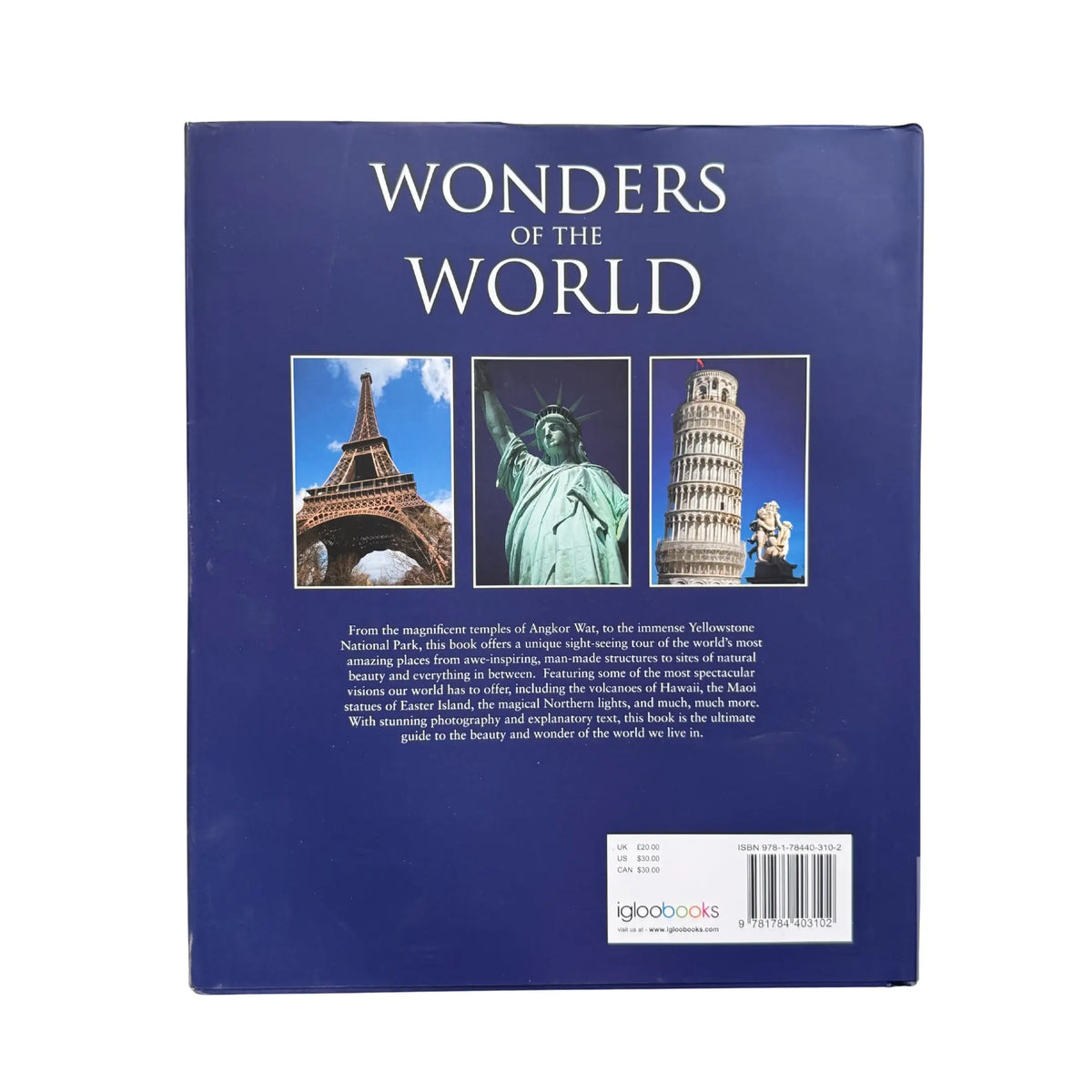 The back cover and synopsis of the original Wonders of the World book.