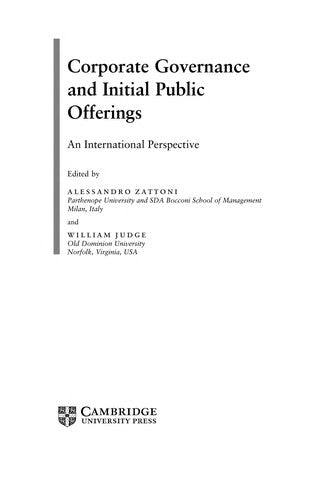 Corporate Governance and Initial Public Offerings An International Perspective