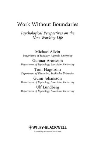 Work Without Boundaries Psychological Perspectives on the New Working Life