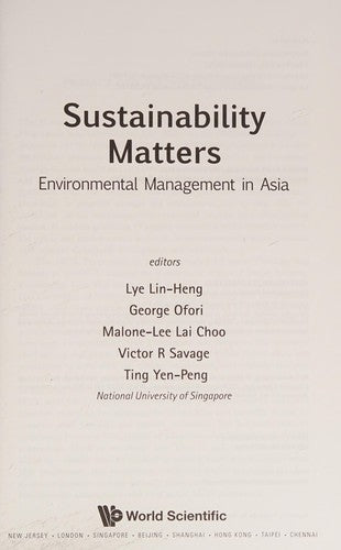 Sustainability Matters Environmental Management in Asia